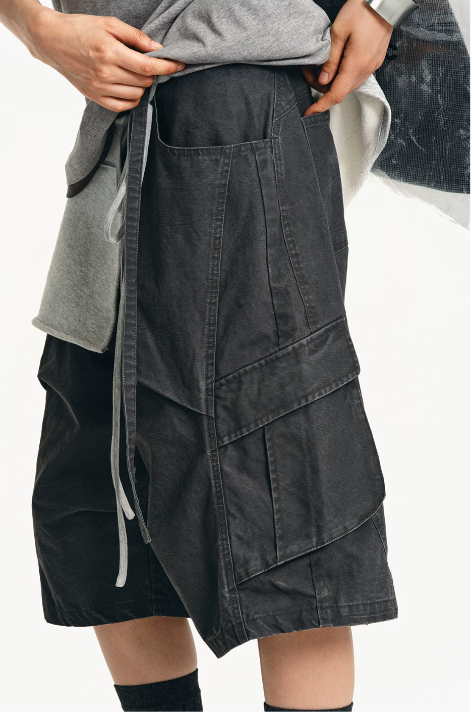 Drawstring Washed A-line Wide-Leg Shorts