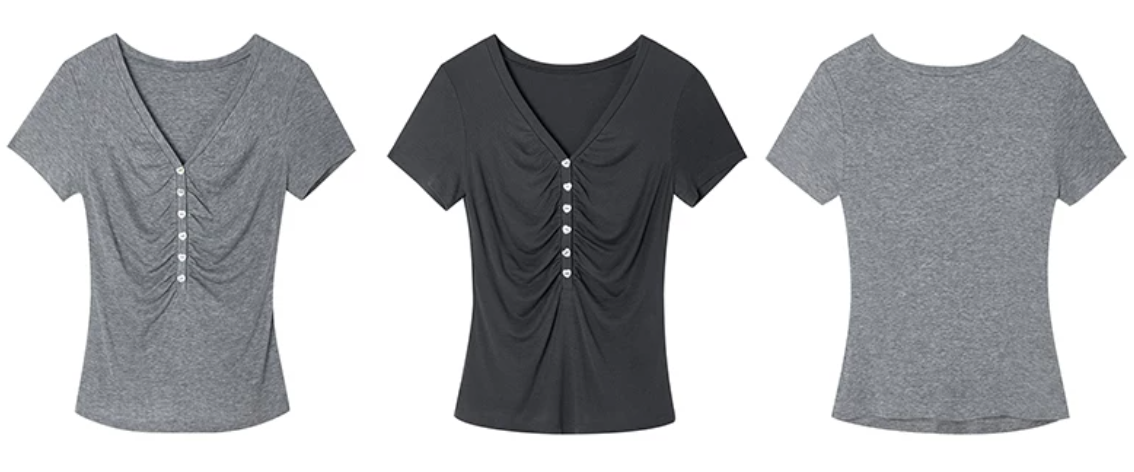 Roselight TENCEL™ Wool Button Ruched Top