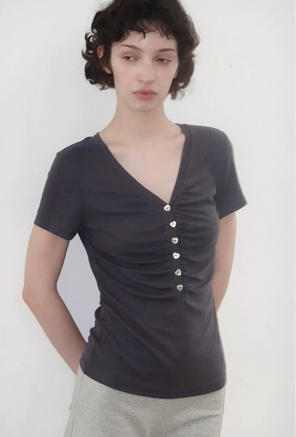 Roselight TENCEL™ Wool Button Ruched Top