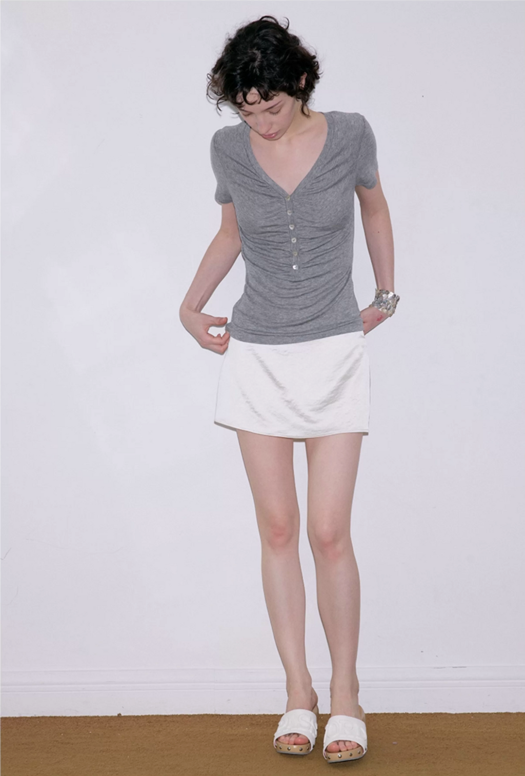 Roselight TENCEL™ Wool Button Ruched Top