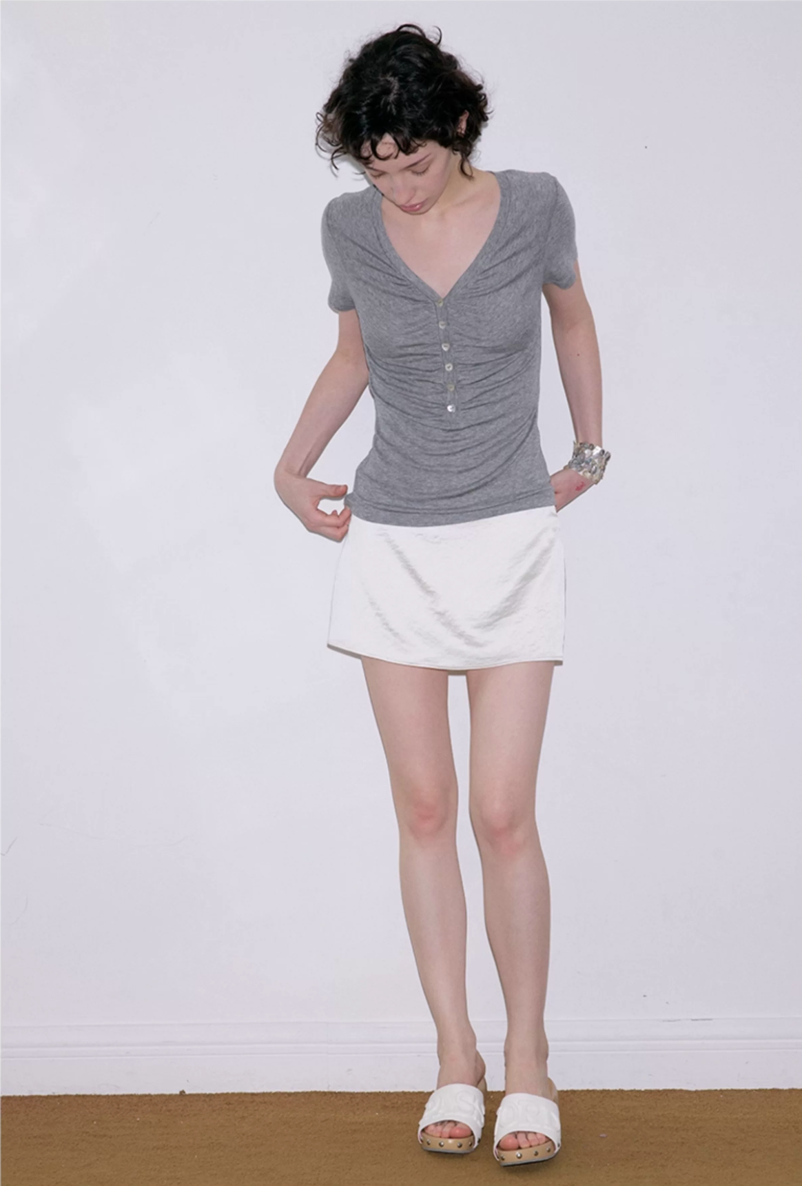 Roselight TENCEL™ Wool Button Ruched Top