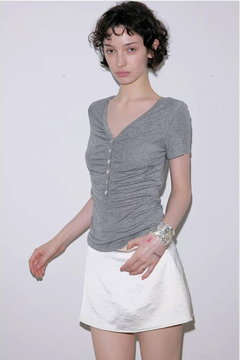 Roselight TENCEL™ Wool Button Ruched Top