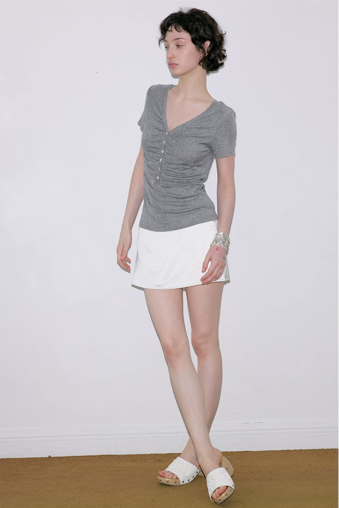 Roselight TENCEL™ Wool Button Ruched Top