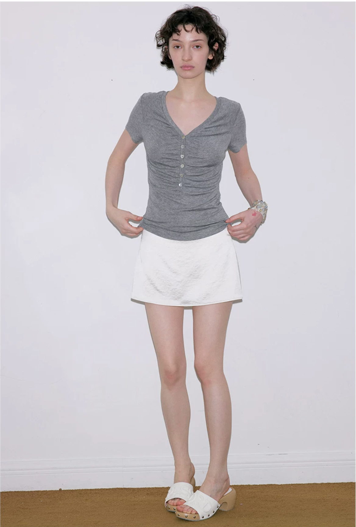 Roselight TENCEL™ Wool Button Ruched Top