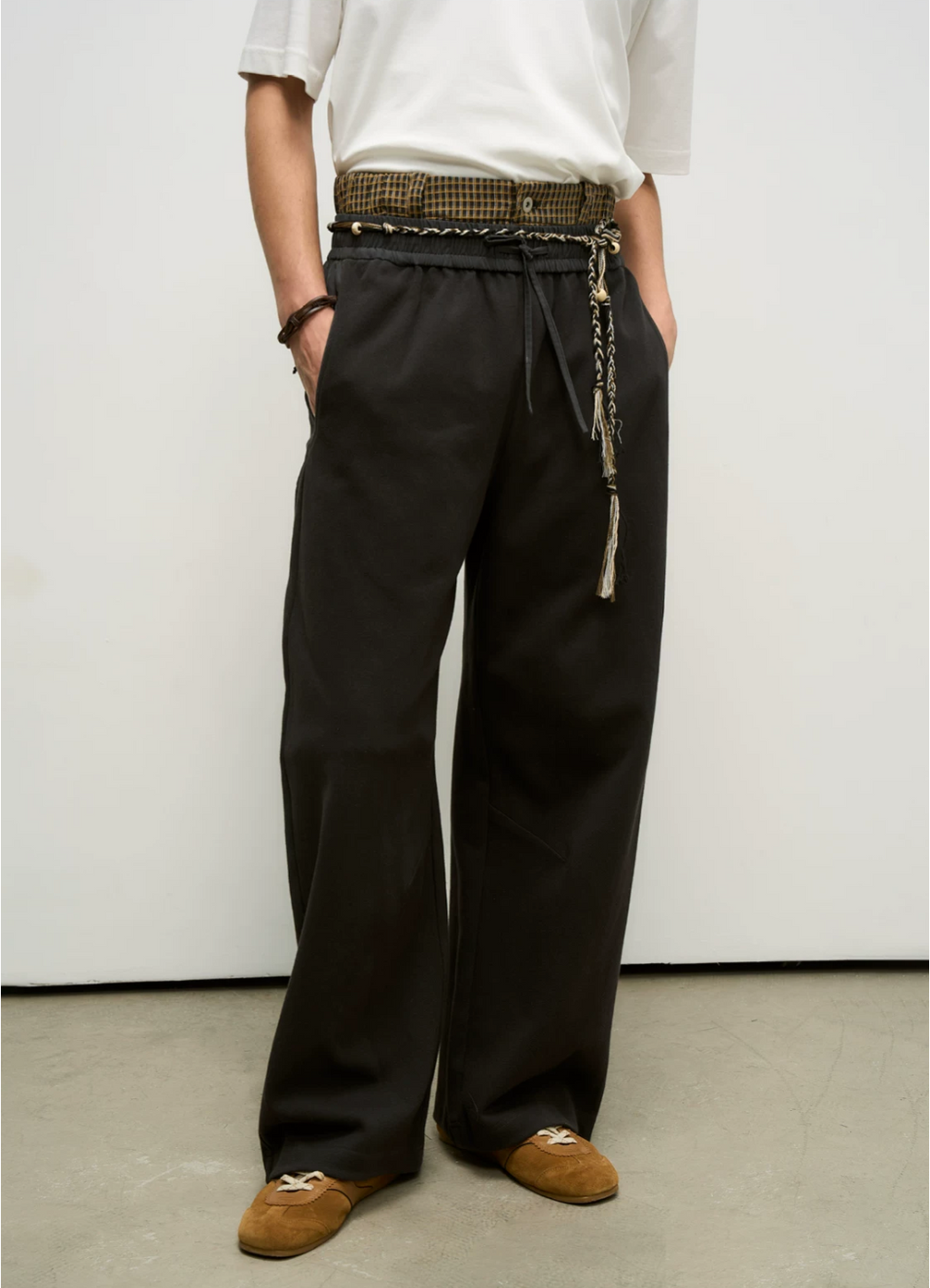 Layered Piqué Wide-Leg Trousers