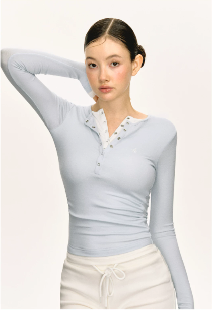 Snap Henley Long-Sleeved Knit