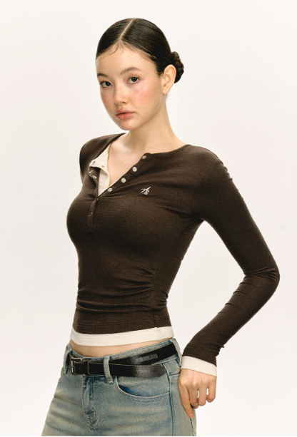 Snap Henley Long-Sleeved Knit