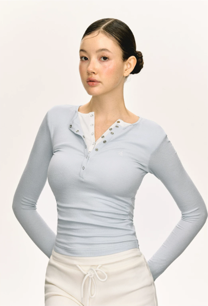 Snap Henley Long-Sleeved Knit