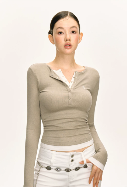 Snap Henley Long-Sleeved Knit