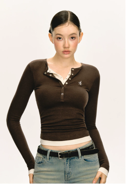 Snap Henley Long-Sleeved Knit