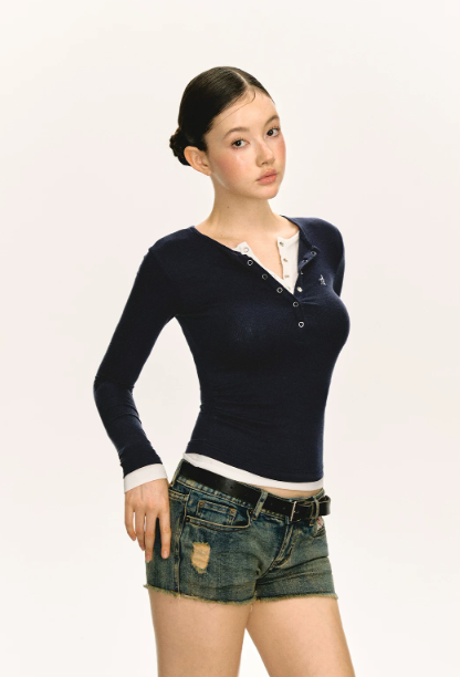 Snap Henley Long-Sleeved Knit