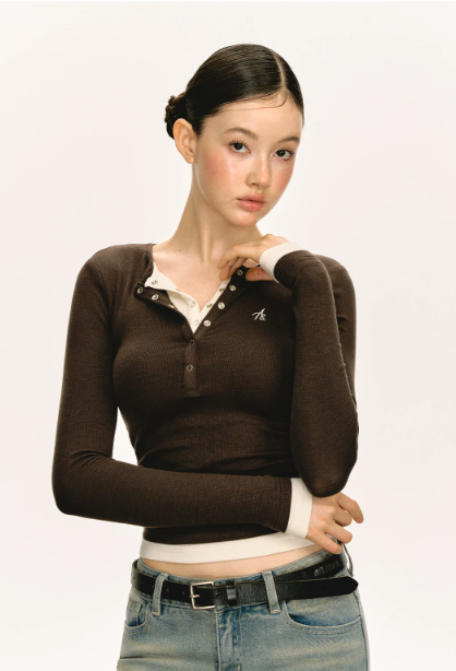 Snap Henley Long-Sleeved Knit