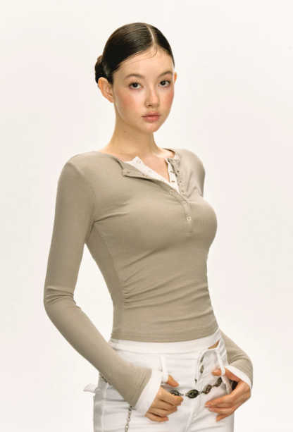 Snap Henley Long-Sleeved Knit