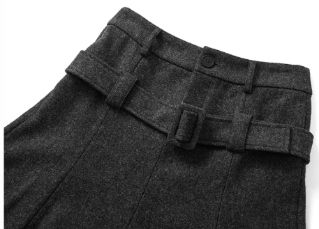 Belted Wool A-Line Skirt