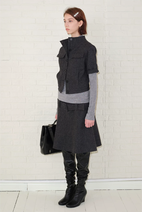 Belted Wool A-Line Skirt