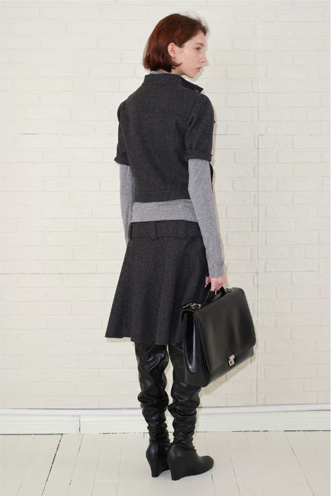 Belted Wool A-Line Skirt