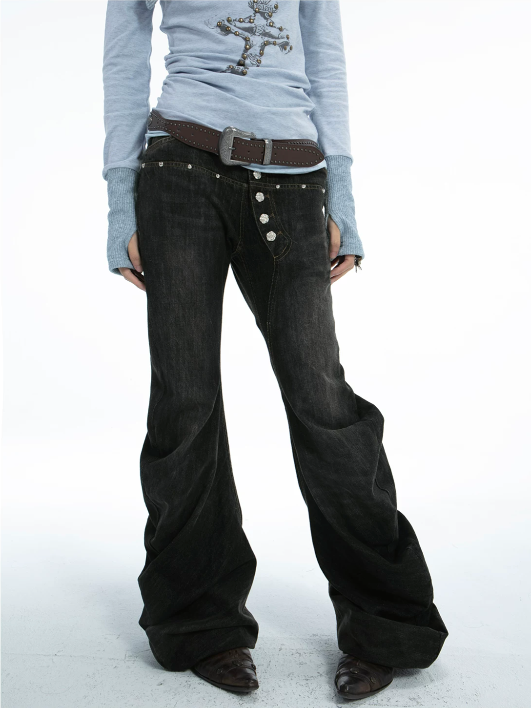 Collapsed Charcoal Wide-Leg Jeans