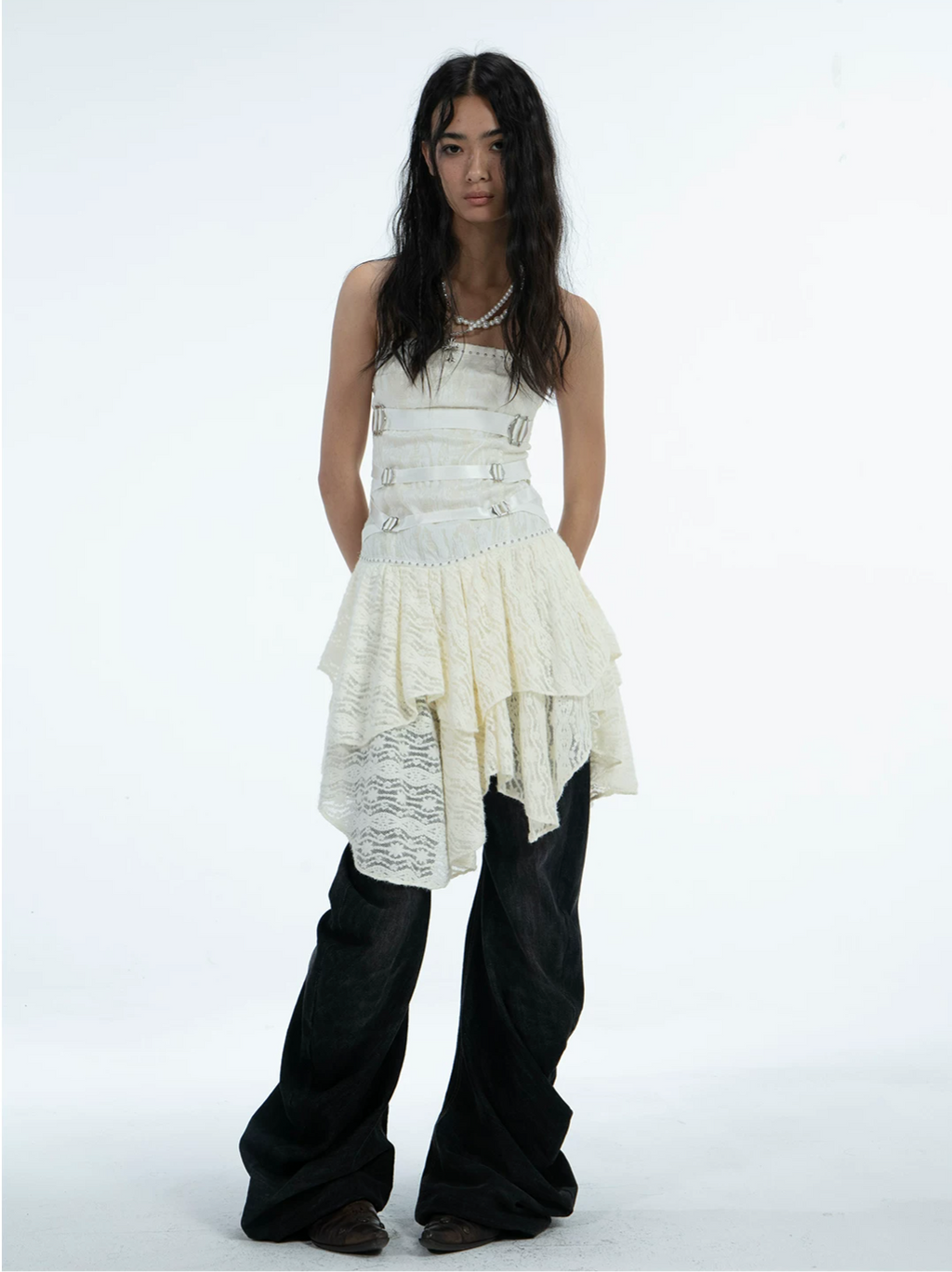 Collapsed Charcoal Wide-Leg Jeans