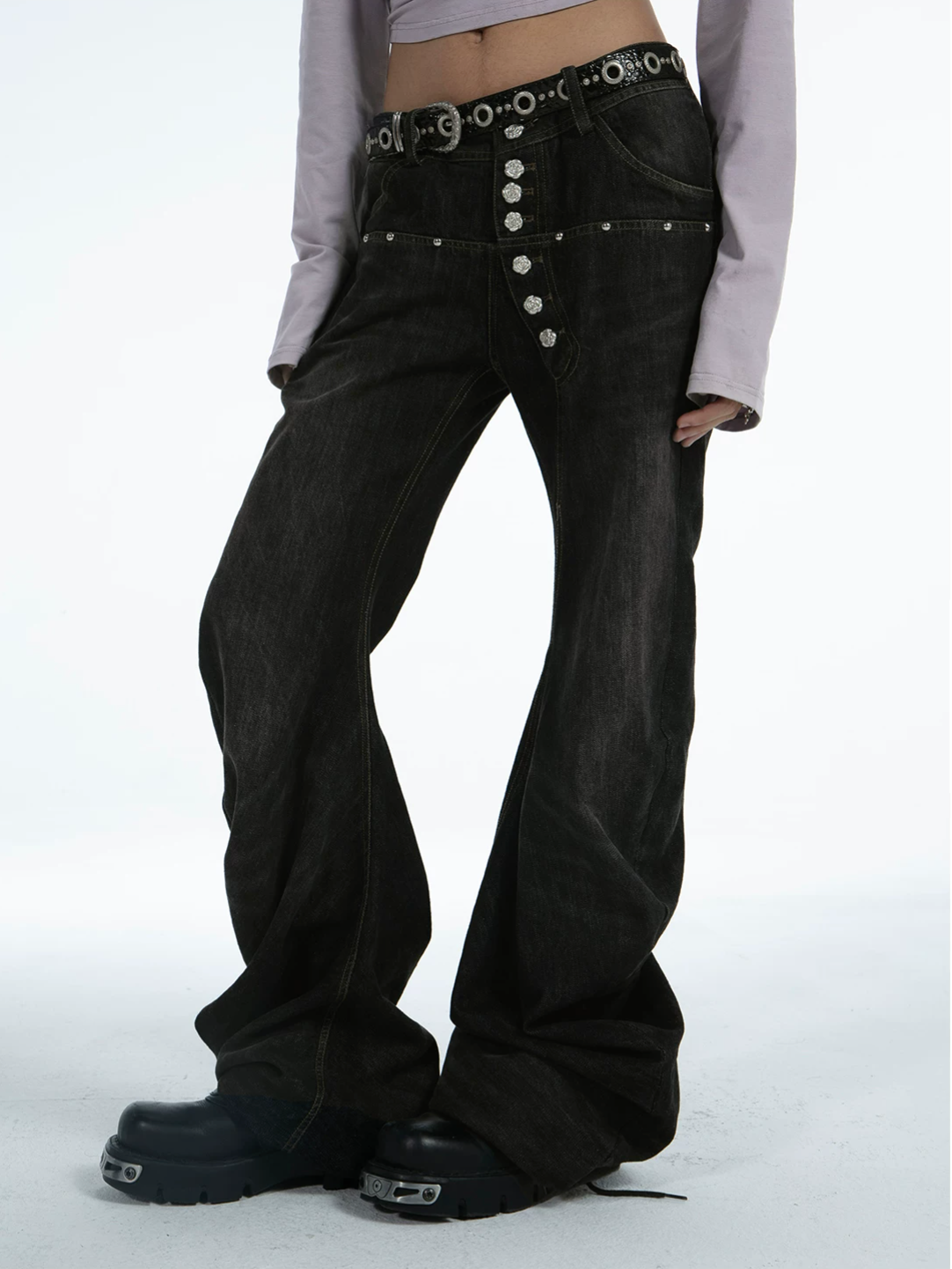 Collapsed Charcoal Wide-Leg Jeans