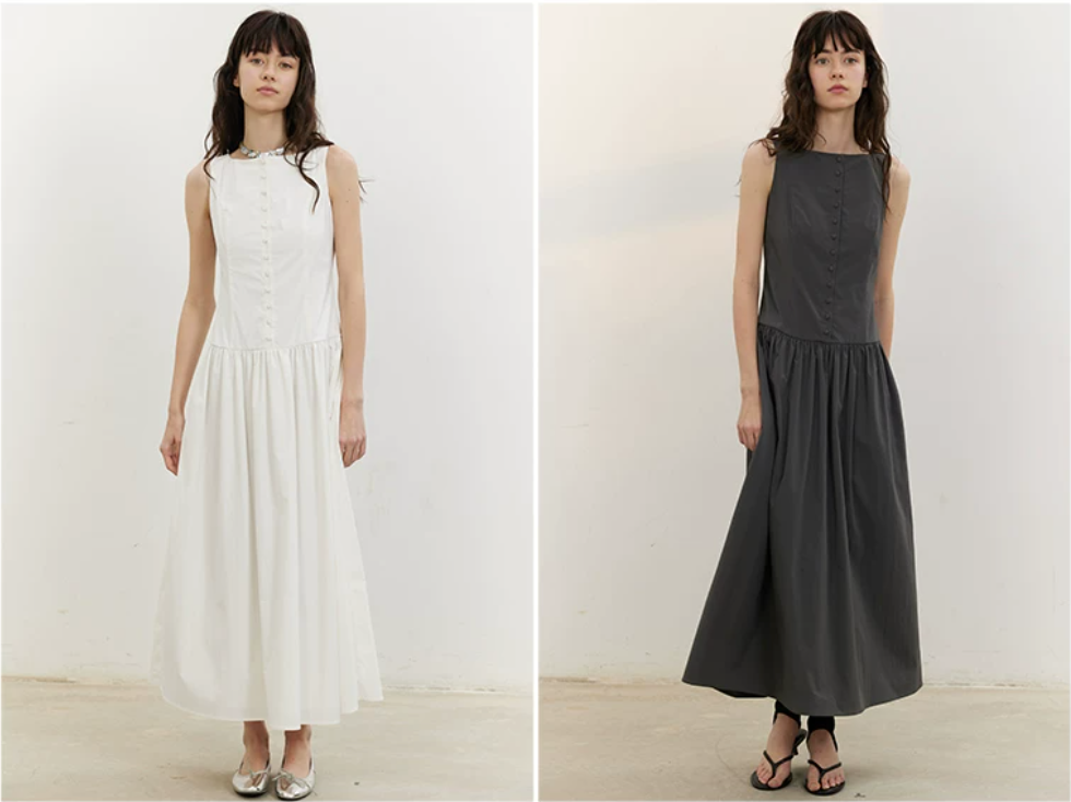 Buttonfront Gathered Maxi Dress
