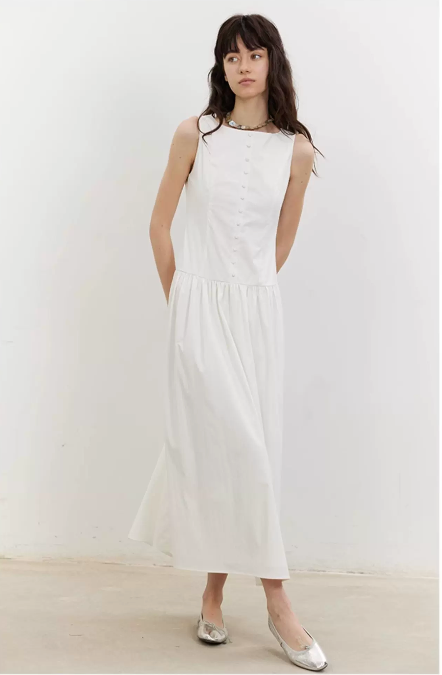 Buttonfront Gathered Maxi Dress