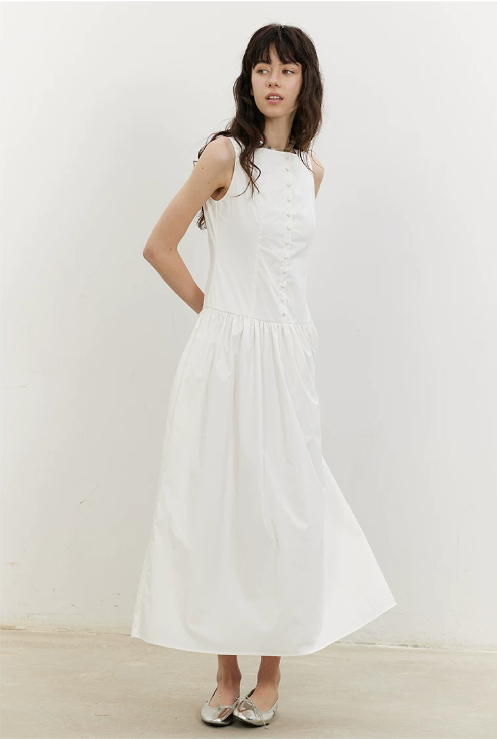 Buttonfront Gathered Maxi Dress