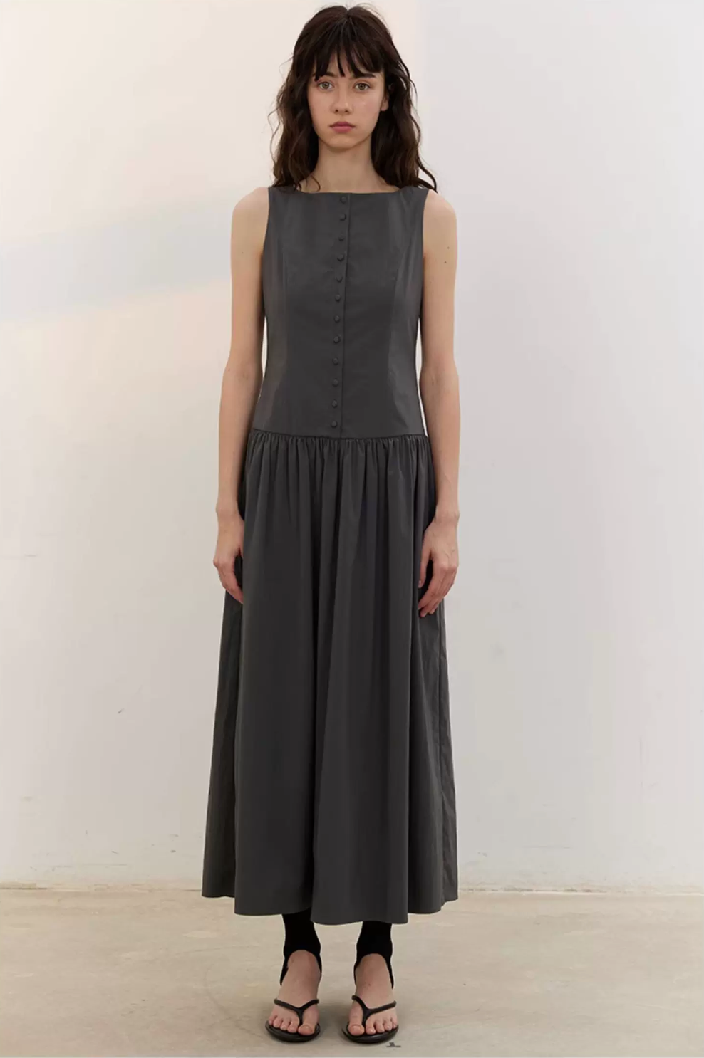 Buttonfront Gathered Maxi Dress