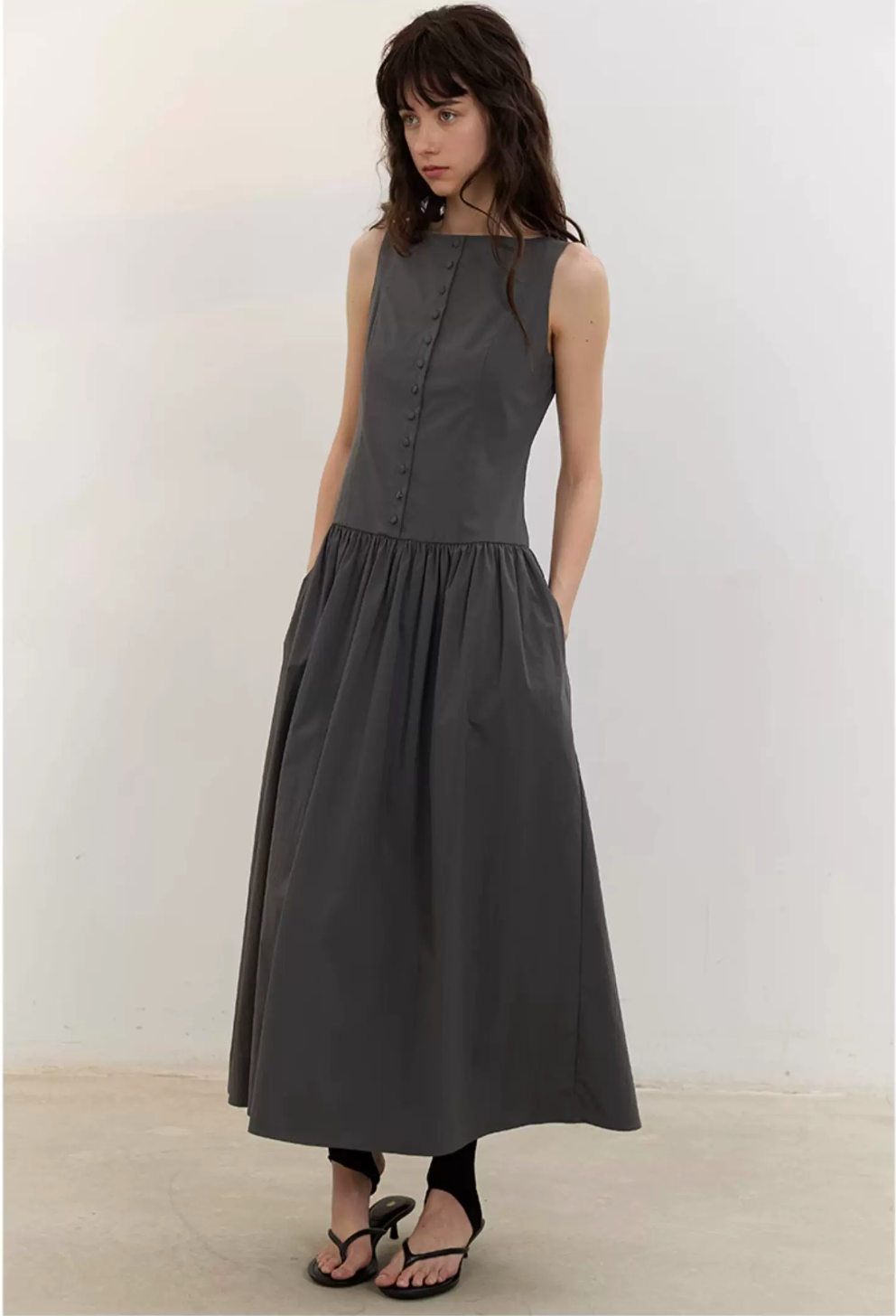 Buttonfront Gathered Maxi Dress