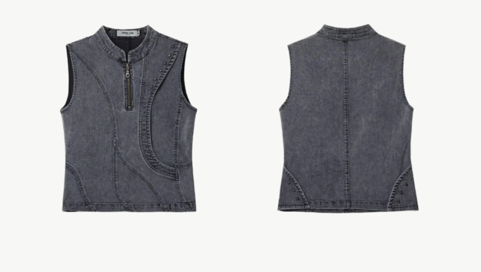 Contour Zip Studded Denim Tank