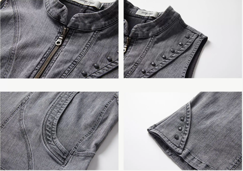 Contour Zip Studded Denim Tank