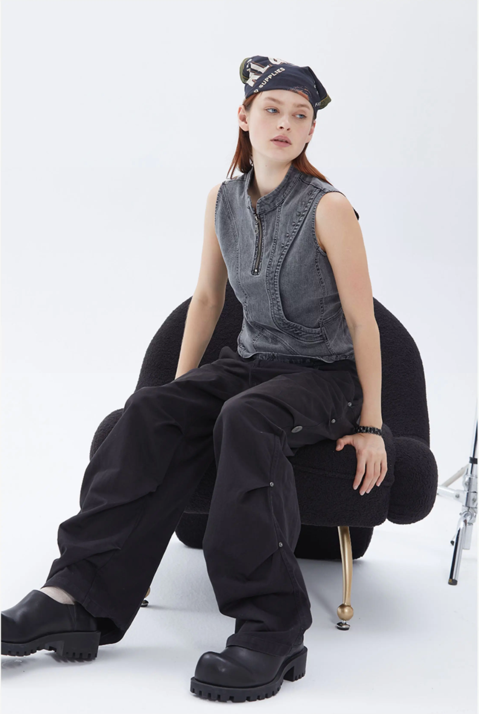 Contour Zip Studded Denim Tank