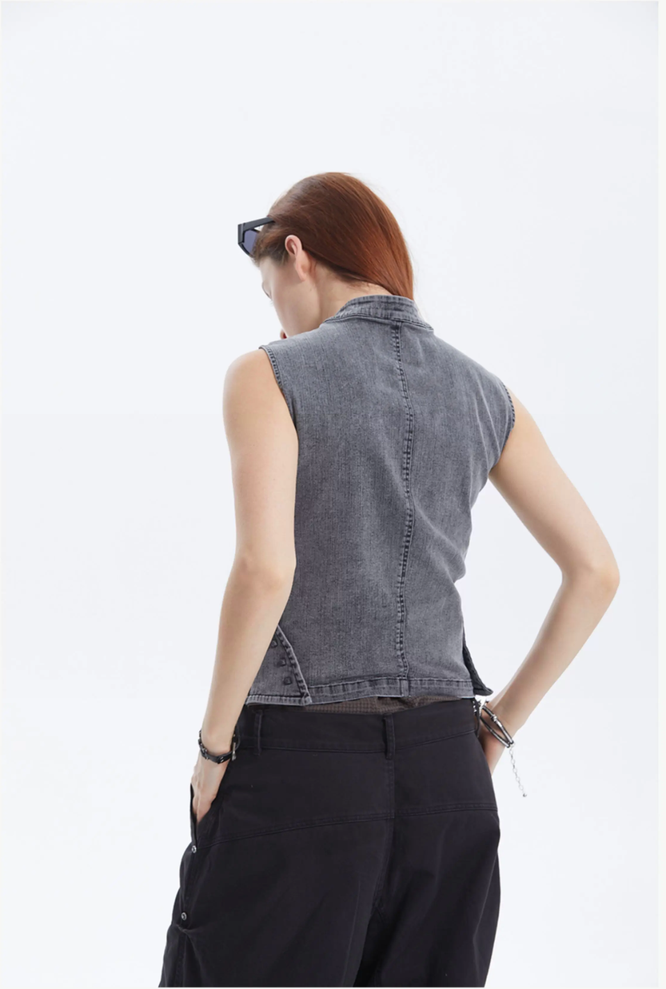 Contour Zip Studded Denim Tank
