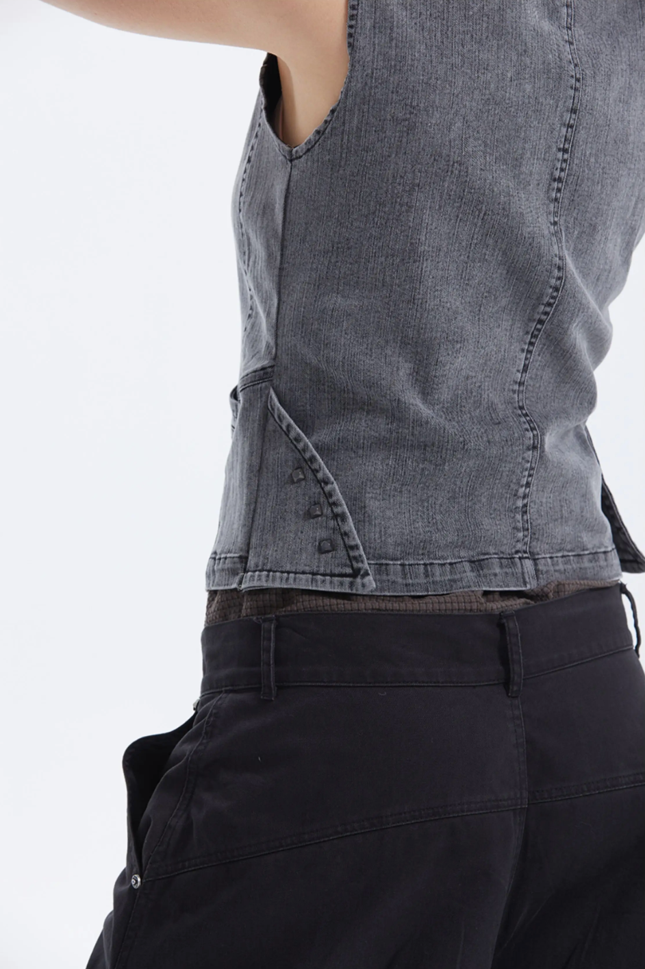 Contour Zip Studded Denim Tank