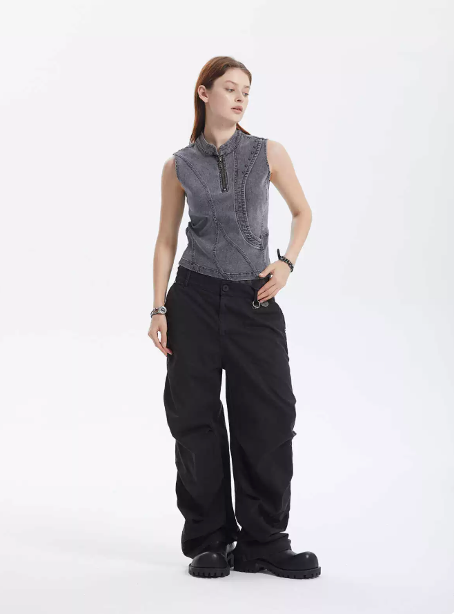 Contour Zip Studded Denim Tank