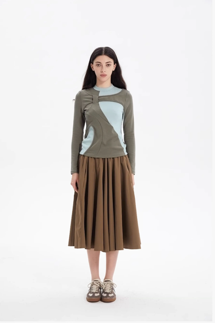 Irregular Panelled Long-Sleeved Top