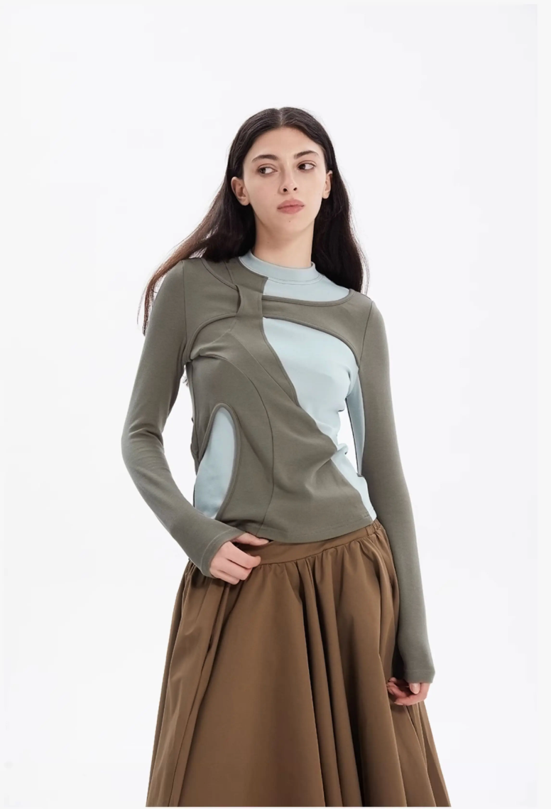 Irregular Panelled Long-Sleeved Top