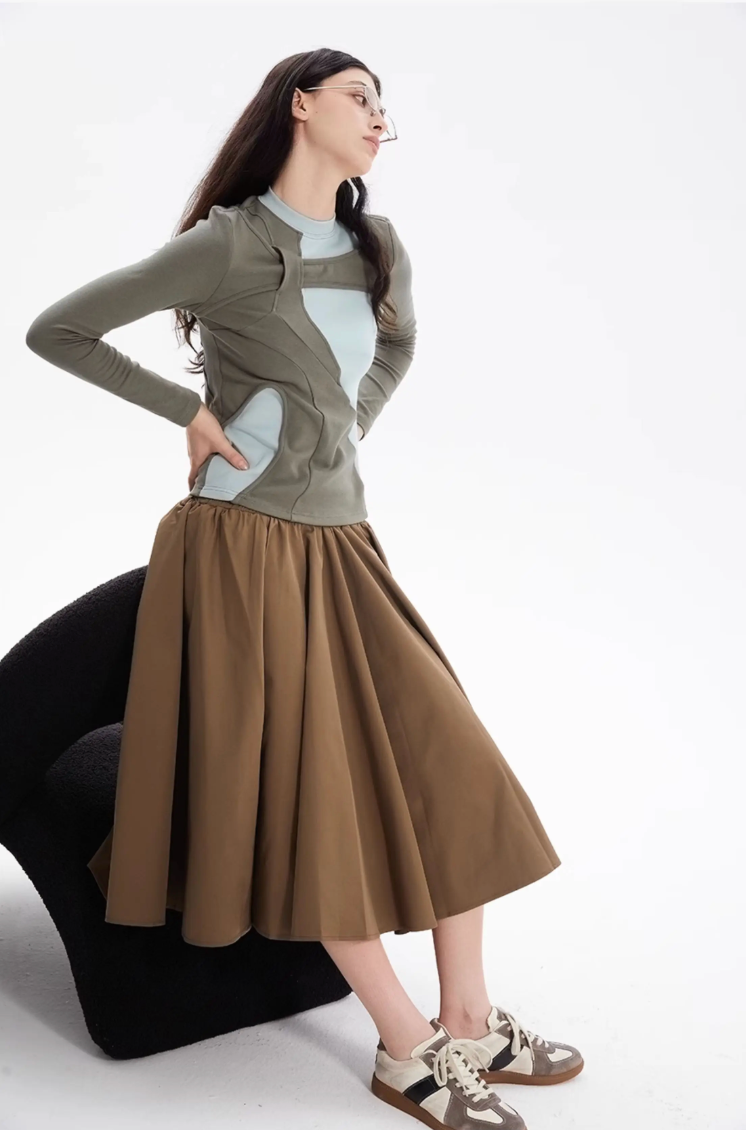 Irregular Panelled Long-Sleeved Top