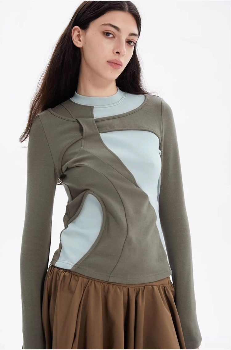 Irregular Panelled Long-Sleeved Top