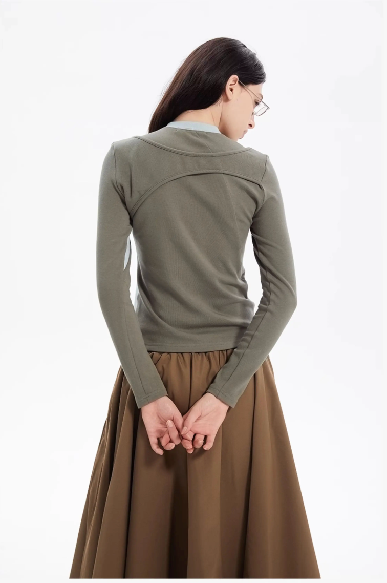 Irregular Panelled Long-Sleeved Top