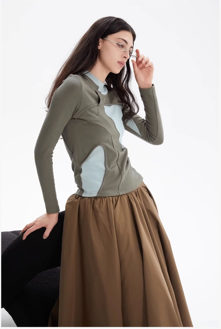 Irregular Panelled Long-Sleeved Top