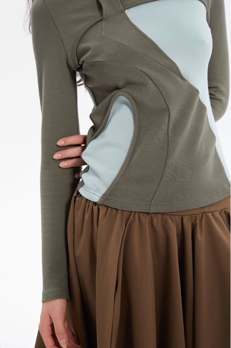 Irregular Panelled Long-Sleeved Top