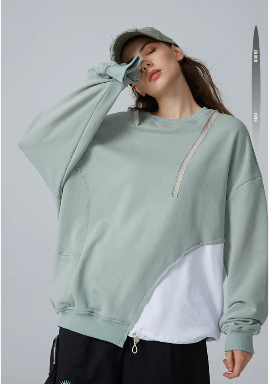 Detachable Hood Colourblock Sweatshirt – Light Sage