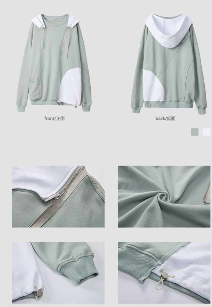 Detachable Hood Colourblock Sweatshirt – Light Sage