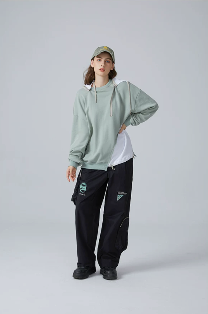 Detachable Hood Colourblock Sweatshirt – Light Sage