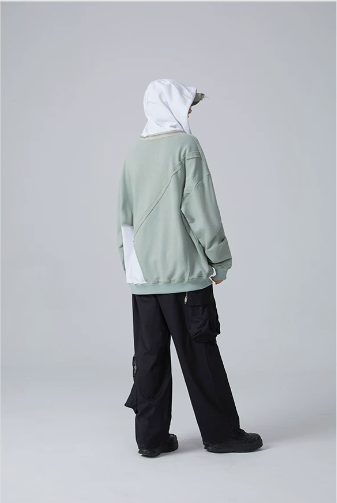 Detachable Hood Colourblock Sweatshirt – Light Sage