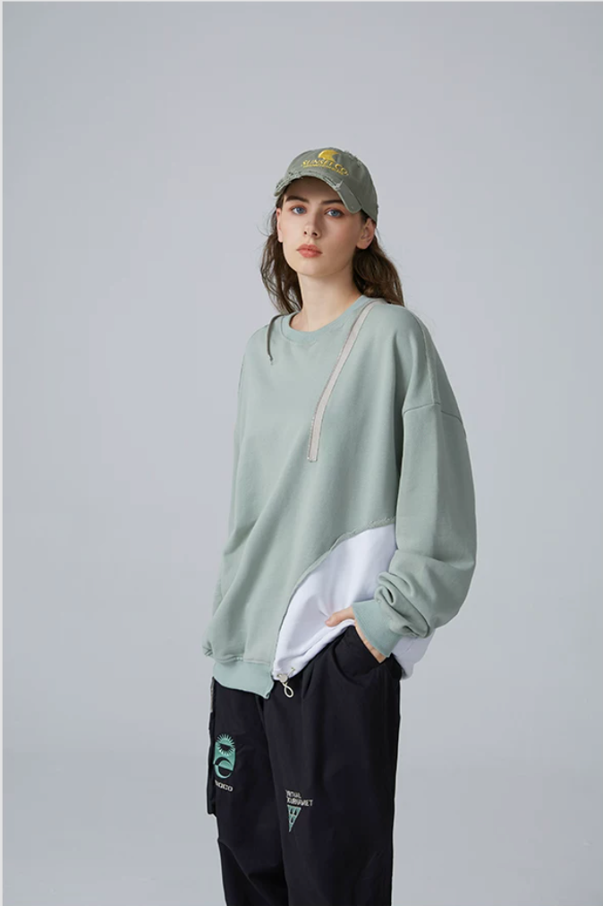 Detachable Hood Colourblock Sweatshirt – Light Sage