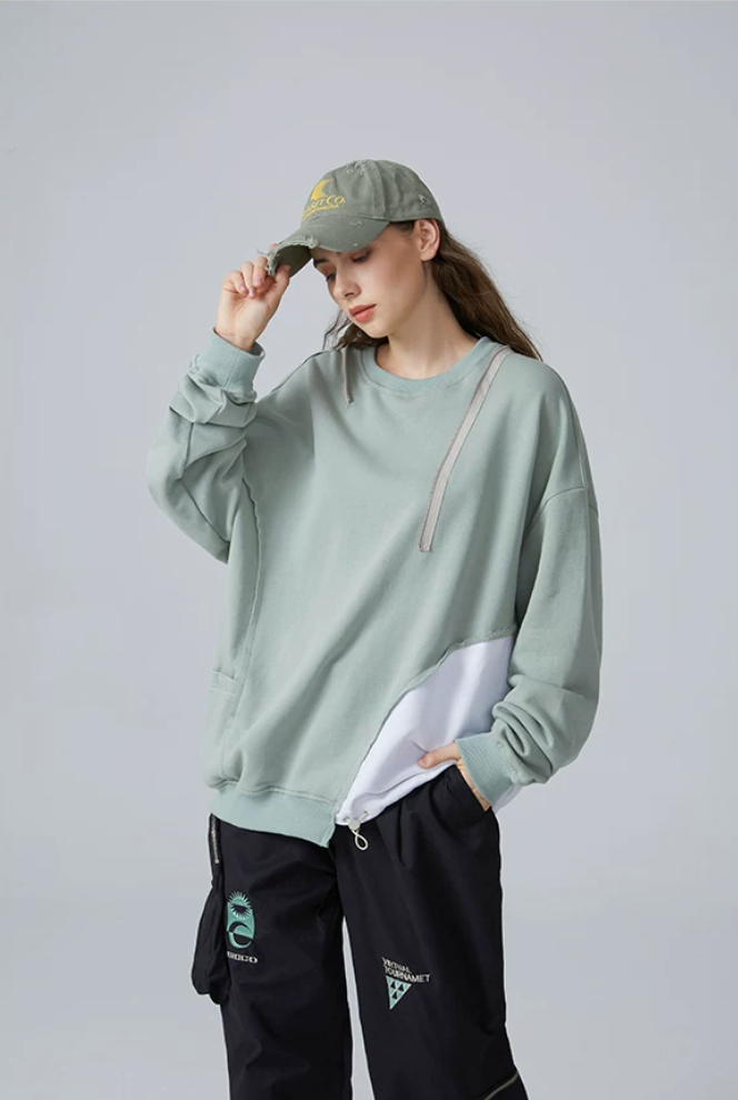 Detachable Hood Colourblock Sweatshirt – Light Sage