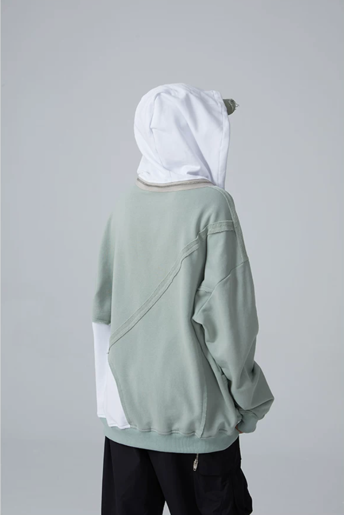 Detachable Hood Colourblock Sweatshirt – Light Sage