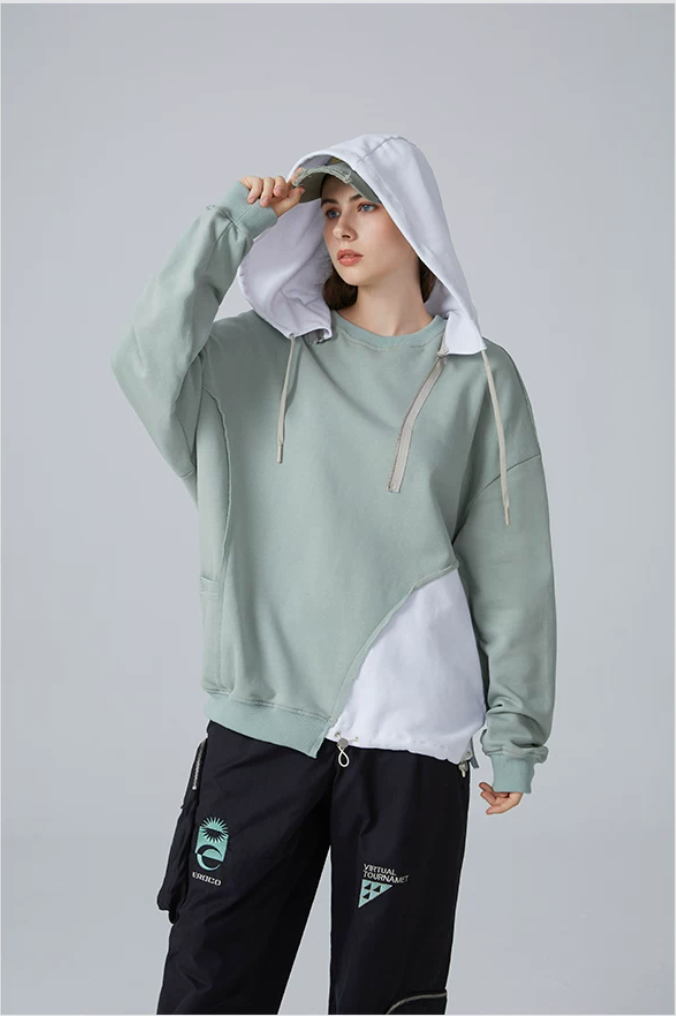 Detachable Hood Colourblock Sweatshirt – Light Sage