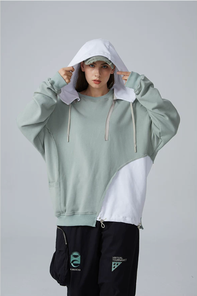 Detachable Hood Colourblock Sweatshirt – Light Sage